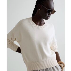 Quince Women’s 100% Cotton Boyfriend Crew Sweater NWT Size Large Ivory